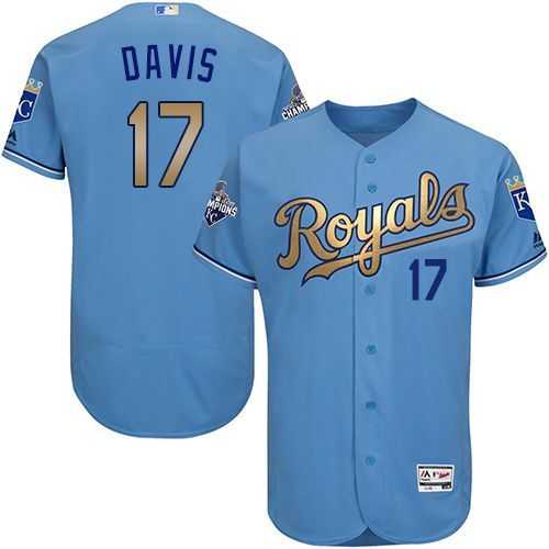 Glued Kansas City Royals #17 Wade Davis Light Blue FlexBase 2015 World Series Champions Gold Program Baseball Jersey,We sell and wholesale Glued Kansas City Royals #17 Wade Davis Light Blue FlexBase 2015 World Series Champions Gold Program Baseball Jersey on line form chian!